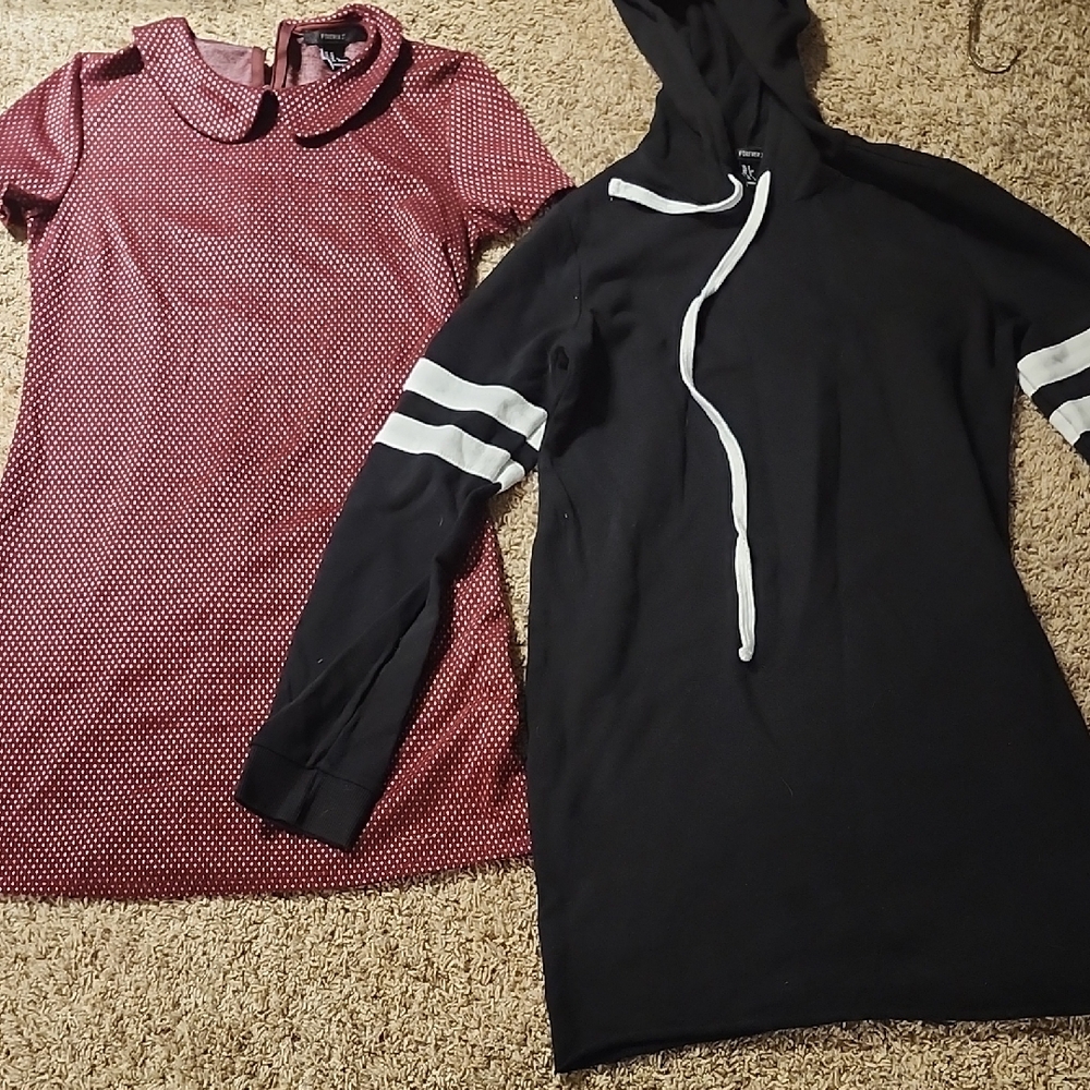 Forever 21 Burgundy Polka Dot Dress and Black Hoodie Set